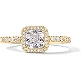 PAVOI 14K Gold Plated Halo Ring | Heart Ring for Women | Square Round Valentines Day Love Promise Rings for Her