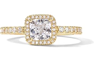 PAVOI 14K Gold Plated Halo Ring | Heart Ring for Women | Square Round Promise Rings for Her