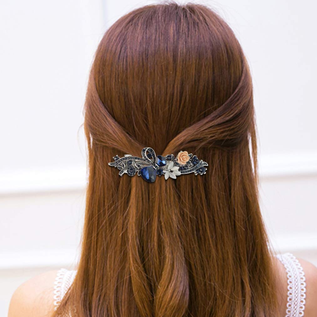 mifengda 5 Pieces Crystal Rhinestones Hair Barrettes Fashion Girls Small Crystal Hairpins Flower Butterfly French Clip Vintage Hair Clips Bridal Wedding Hairpins Jewelry Accessory for Women or Girls