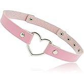 ETHOON Love Heart Adjustable Leather Choker Punk PU Necklace Goth Choker Soft Collar Chain for Women