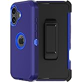 RubCase for iPhone 16 Plus Phone Case,Military Grade Drop Protection Cell Phone Cover with Belt Clip Holster Stand,Screen Protector x2 Rugged Shockproof Kickstand for iPhone 16 Plus Case 6.7” (Blue)