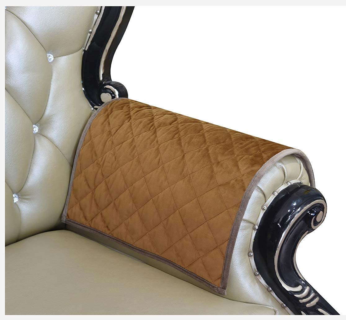ZUODO 1 Pair Khaki Velvet Sofa Arm Slipcovers Nonslip Sofa Armrest Protectors Removable Chair Sofa Armrest Covers 50 X 60CM
