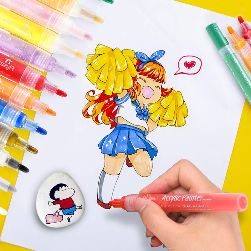 Acrylic Paint Pens Scrapbook Pens Premium Permanent Water Based Medium Tip Marker Pens for Scrapbooking Crafts, DIY Photo Album, Art Rock Painting, Card Making, Metal and Ceramics, Glass - 12pcs