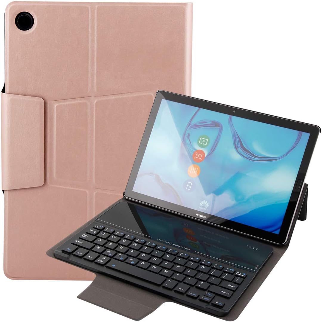 Keyboard Case for Huawei MediaPad M5 10.8 / M5 Pro 10.8 Leather Case, Slim Fit Folio PU Case Removable Wirlessness Keyboard + Auto Wake/Sleep Function Detachable Quiet Keyboard,Rose Gold