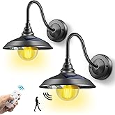 SIEDiNLAR Solar Barn Light Outdoor Aluminum 3 Modes Remote, 2 Pack Black | Vintage Farmhouse Gooseneck Wall Light Waterproof with Motion Sensor for Barn Garage Shed Porch Chicken Coop Entryway