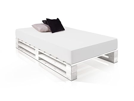 PALETTI Massivholzbett Duo Holzbett Palettenbett Bett aus Paletten mit 11 Leisten, 120 x 200 cm, Fichte Weiss