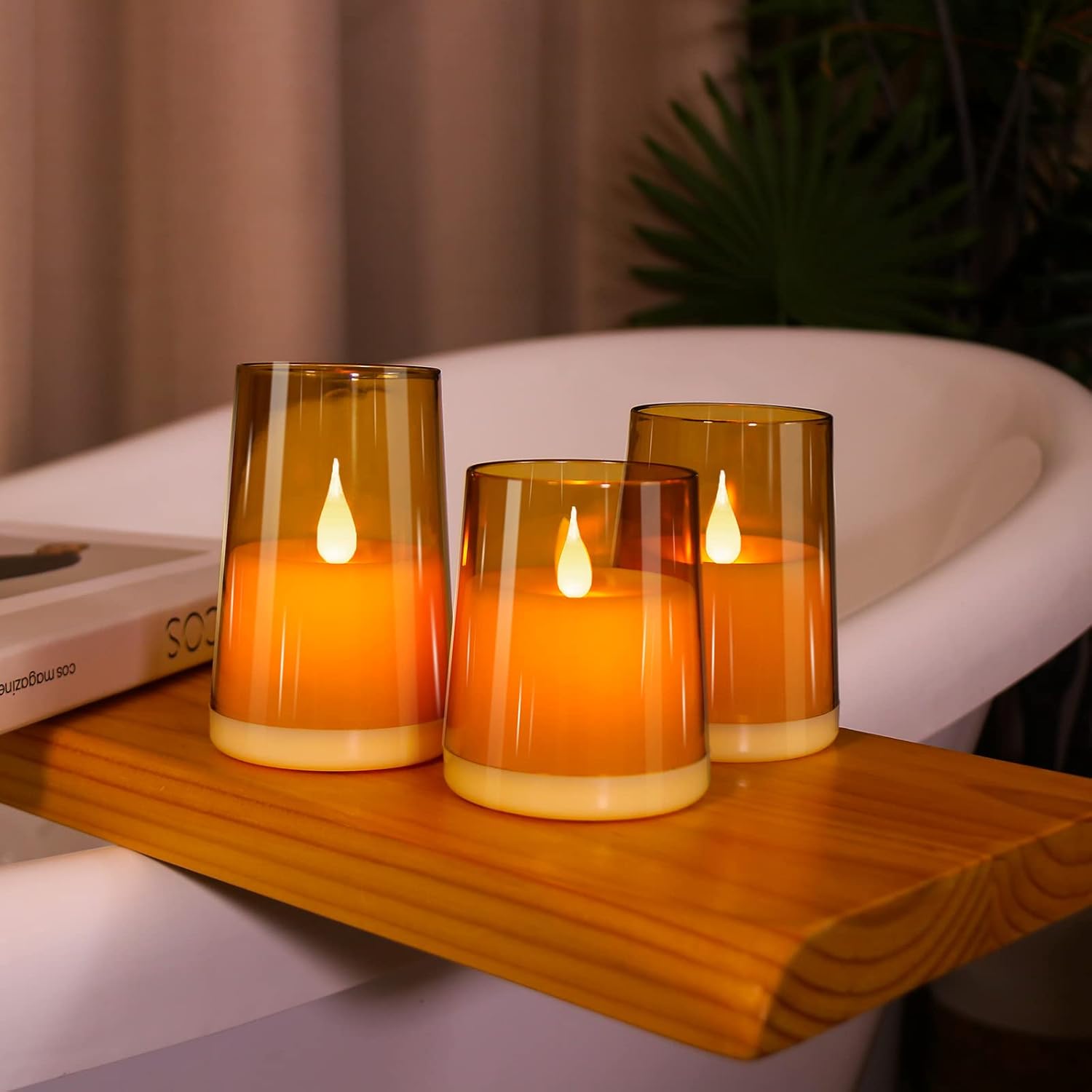 Lighting - Enido Flickering Flameless Candles Battery Operated Candles Acrylic Plexiglass LED Candles with Remote Set of 3(D:3