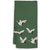 HIWX Japanese Crane Bird Kitchen Towels, Vintage Crane Emerald Green Decorative Kitchen Dish Tea Towels, Japanese Decor Hand Towel for Bathroom Decor, Bird Lovers Gifts for Women, 16x24 Inches