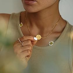 MEVECCO Gold Birth Flower Coin Necklace for Women
