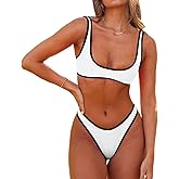 SherryDC Women's Sexy Scoop Neck Bikini Sets Color Block High Cut Thong Brazilian Two Pieces Swimsuit Bathing Suit