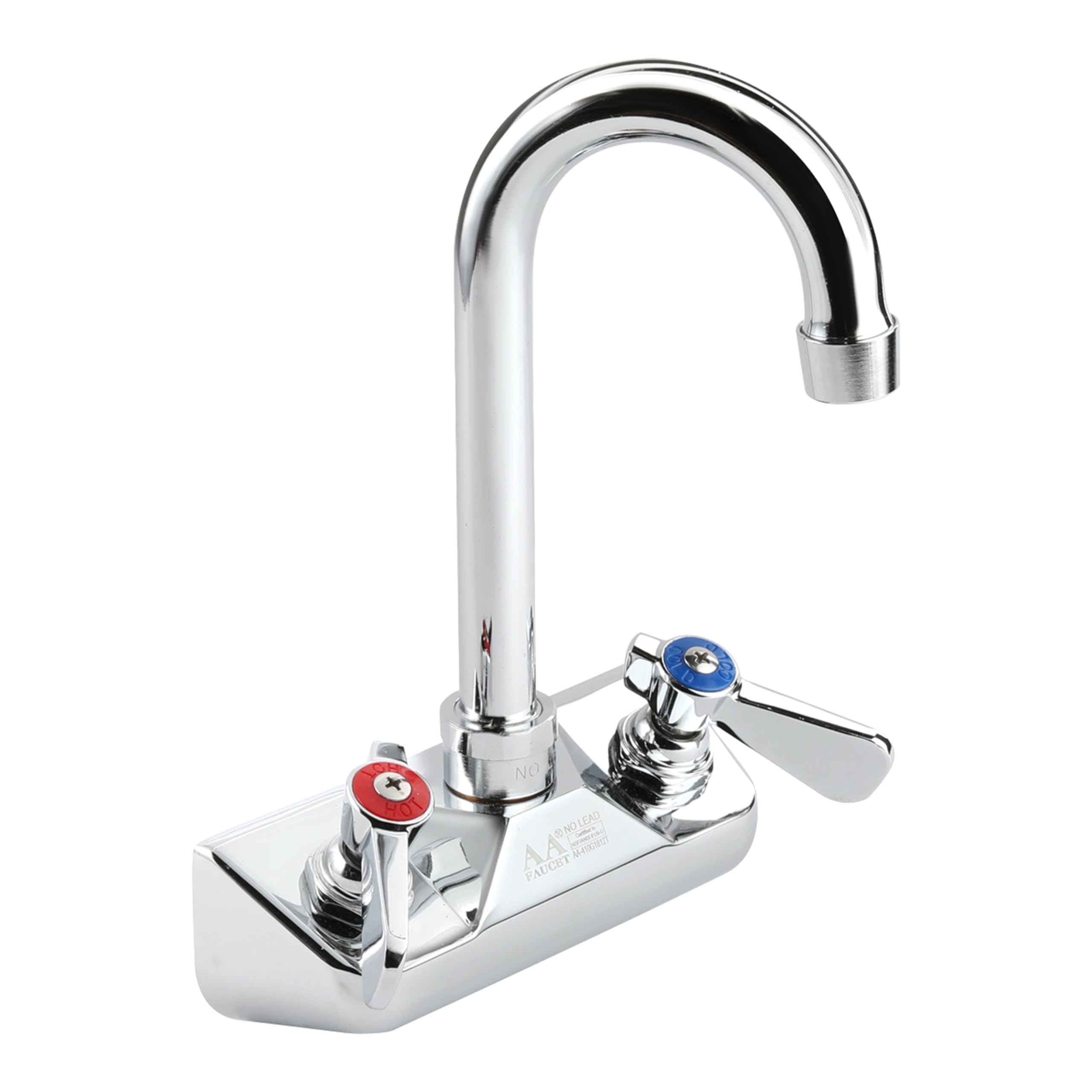 Photo 1 of AA Faucet 4" Wall Mount Commercial Hand Sink Faucet with 3-1/2" Gooseneck Spout, Brass Construction Chrome Polished for Restaurant Kitchen NSF Approved
