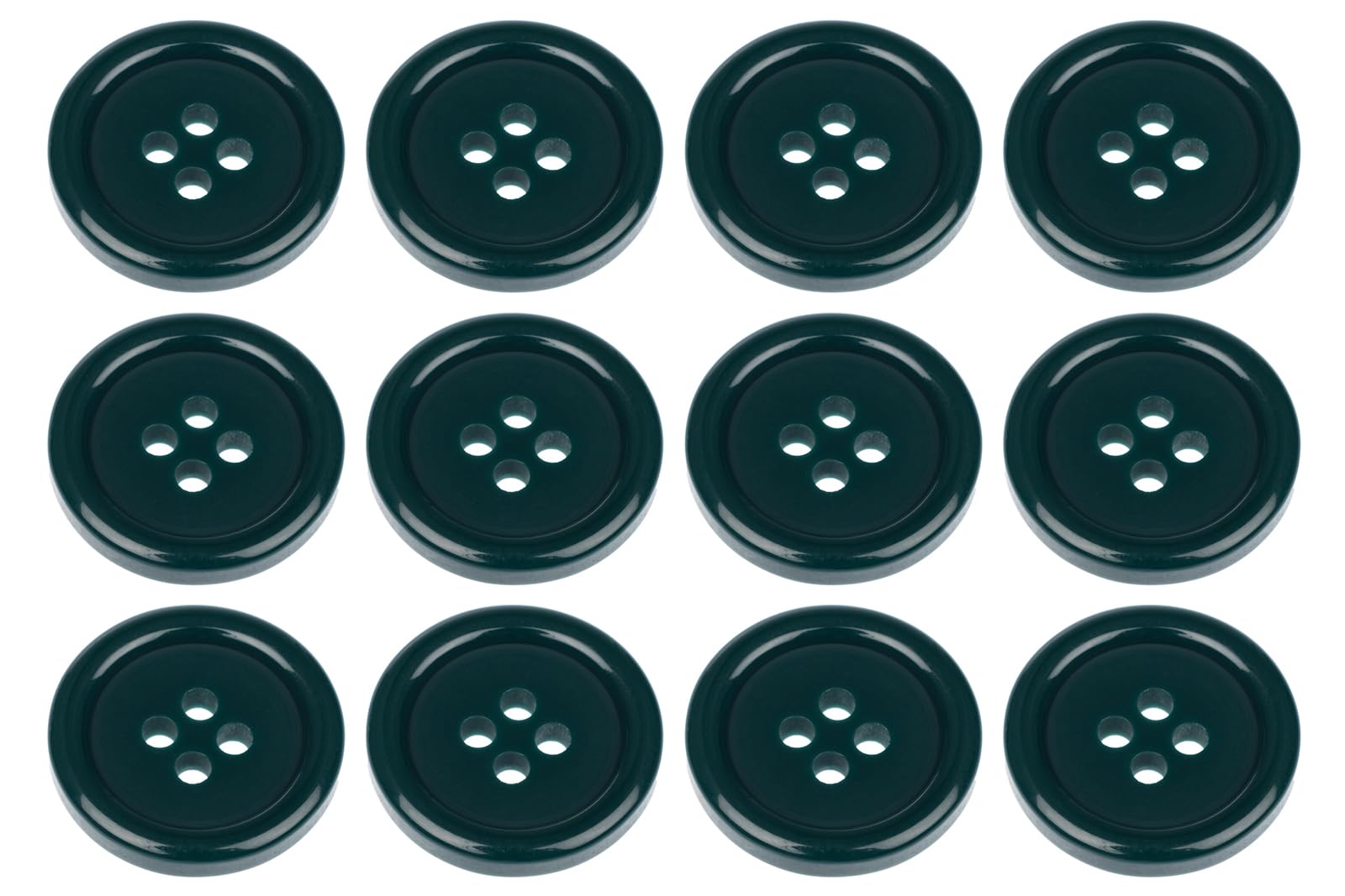 Pack of 12 Dark Green Sew on 18mm Round Buttons Flat 4 Holes 28L 28 Ligne
