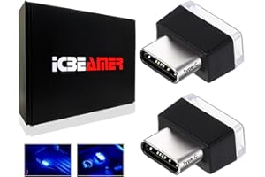 ICBEAMER Type C Adapters Atmosphere Light - 2-Pack (Blue) | Universal Plug-in Miniature Night Light | LED USB Car Interior and Trunk Ambient Lighting Solution
