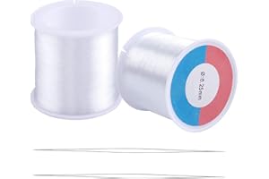 2 Rolls 0.25mm Clear Nylon Wire Thread with Needles, Beading Cord Sawing Thread Crystal Bracelet String with Sewing Box for D