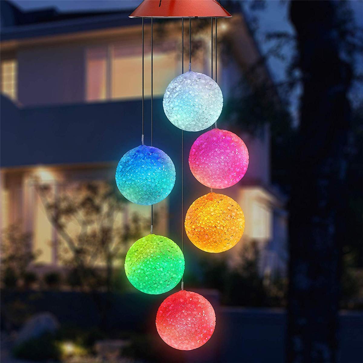 Ulalaza Solar Wind Chime Outdoor LED Color Changing Solar Lights Romantic Décor for Patio Garden Yard Home