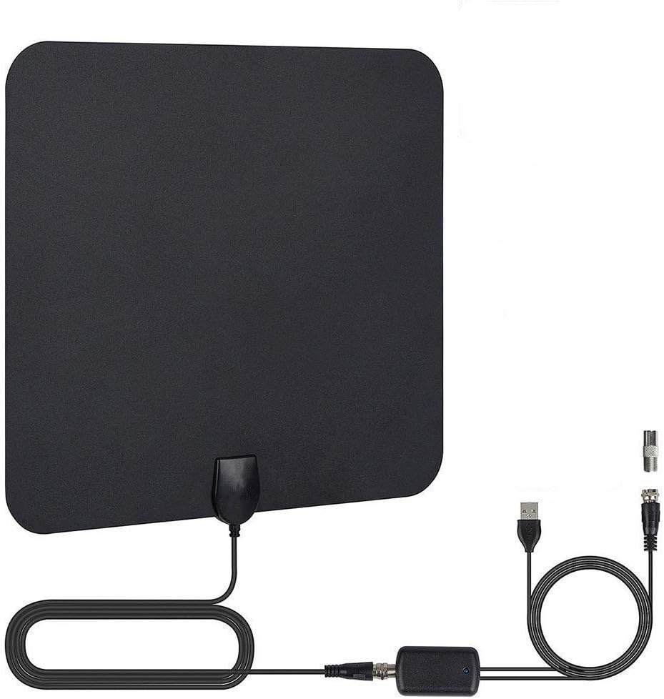 TV Antenna, 2020 Newest HDTV Indoor Digital Amplified Antennas，50-80 Miles Long Range with Amplifier Signal Booster for 1080P 4K Free TV Channels, Amplified 13ft Coax Cable (Black-1)