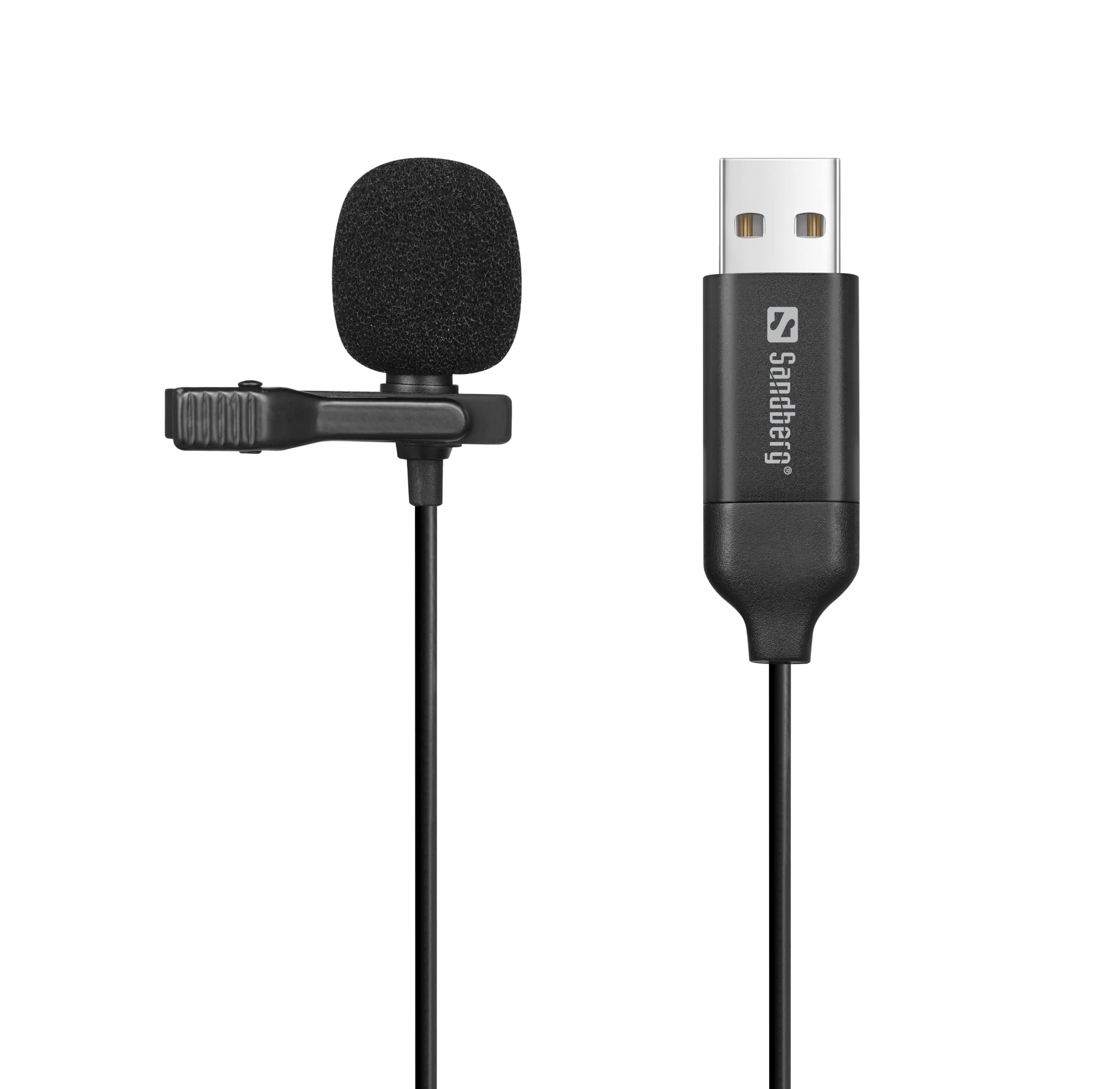Sandberg Streamer USB Clip Microphone | Omnidirectional Lapel Lavalier Clip-On Microphone for Computer Laptop | USB-A | Plug & Play | For Streaming Online Meetings Gaming Video Recording Streaming