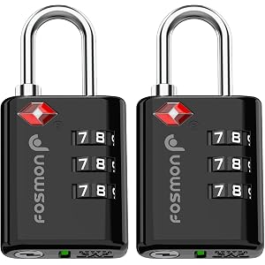 Fosmon TSA Approved Locks for Luggage. Suitcase Locks with Open Alert Indicator, 3 Digit Combination Padlock with Alloy Body
