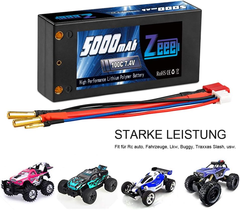 Zeee 2S Lipo Battery 5000mAh 7.4V 100C Hard case Shorty Battery with 4.0mm Bullet to T plug for RC Car RC Truck RC Auto Boot Helicopter LKW Truggy RC Hobby - Image 5