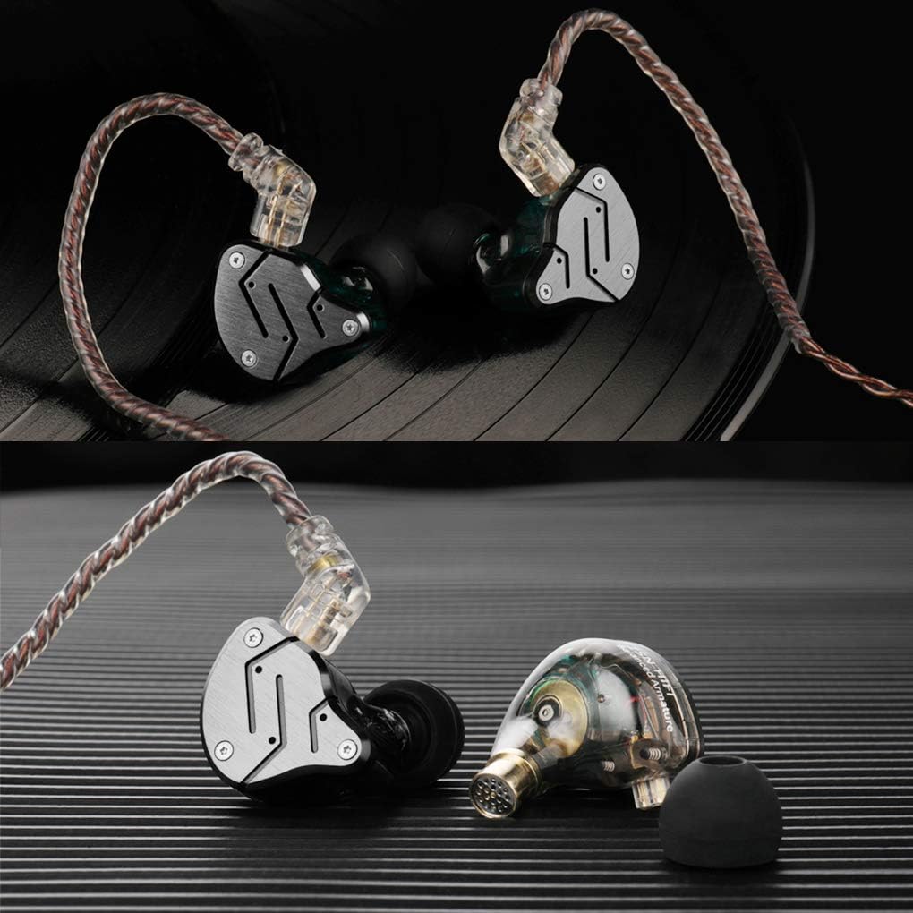 Andiker KZ ZSN-C Quad Driver Earphones DD+BA Hybrid Technology Electronic Crossover Wired Headset, Detachable Cable Heavy Bass Stereo in-Ear Earbuds with Storage Box (ZSN-C No mic, Cyan): Home Audio & Theater