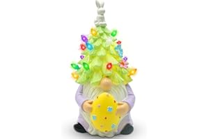 GOVETOM Large Easter Decorations Easter Gnome Lighted 10.23” Easter Gnomes Resin Lighted Up Tree with Multicolored LED Battery Operated for Tabletop Home Room Table Fireplace Office Easter Decor