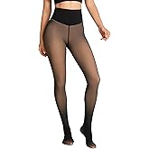 Apriddeo Women's Fake Sheer Thermal Tights - One-Seam Fleece Lined Leggings with Tummy Control & Butt Lifting