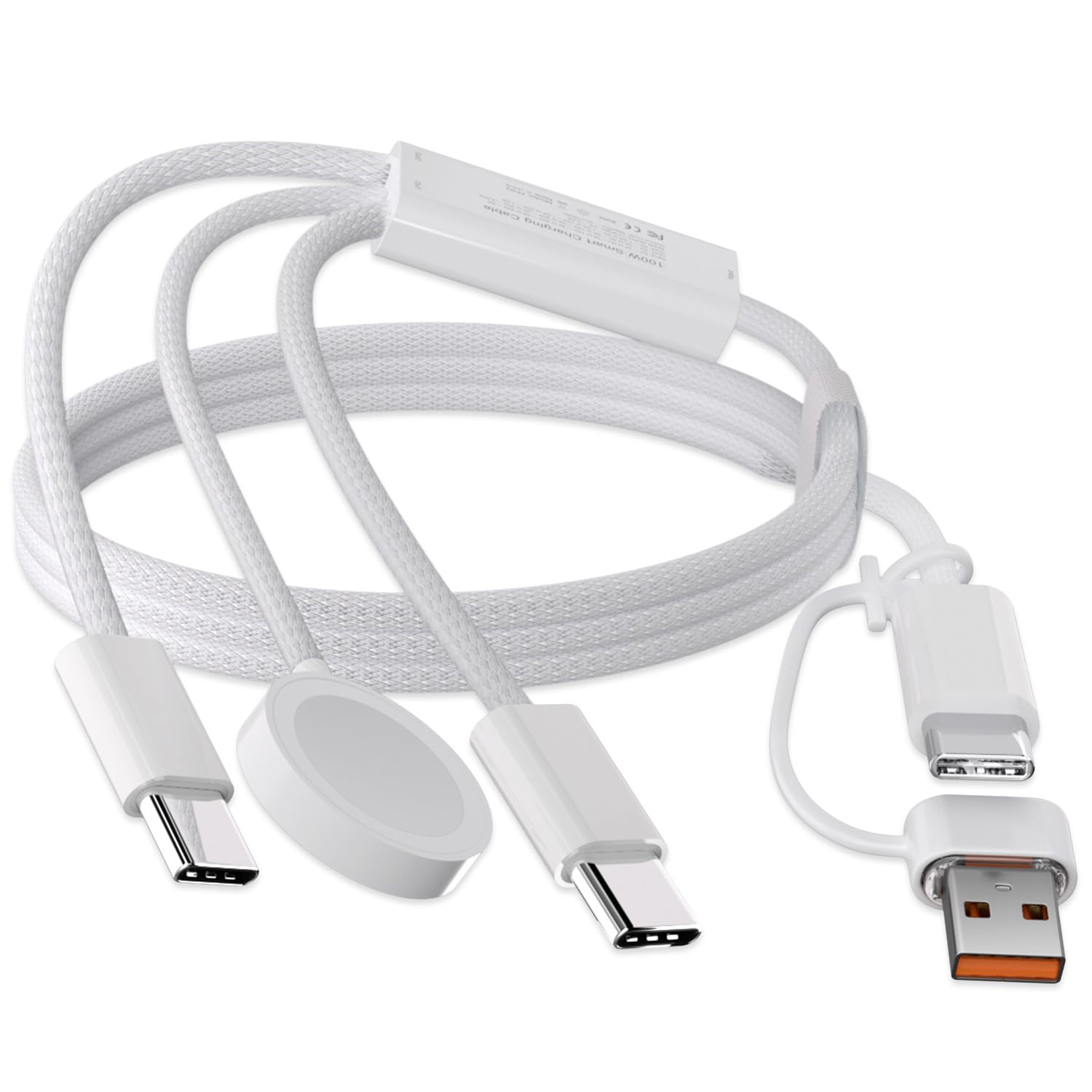 Travel Essentials for Apple Watch Charger, 100W 3 in 2 Dual USB C Multi Fast Charging Cable Portable USB C Cord for iPhone 17/16/15, iPad Pro, MacBook, Samsung, Google Pixel, iWatch Ultra/Series 1-10