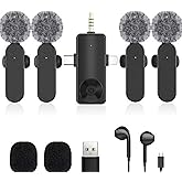 Jijikomore 3 in 1/Four in one Wireless Lavalier Microphone for iPhone,iPad,Android,Camera,Computer,mini Noise Reduction Recording Mic Ultra-Low Delay,for Vlog/TikTok/YouTube Live Stream (4 Mic)