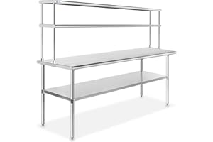 GRIDMANN NSF Stainless Steel Commercial Kitchen Prep & Work Table Plus A 2 Tier Shelf - 72 in. x 12 in.