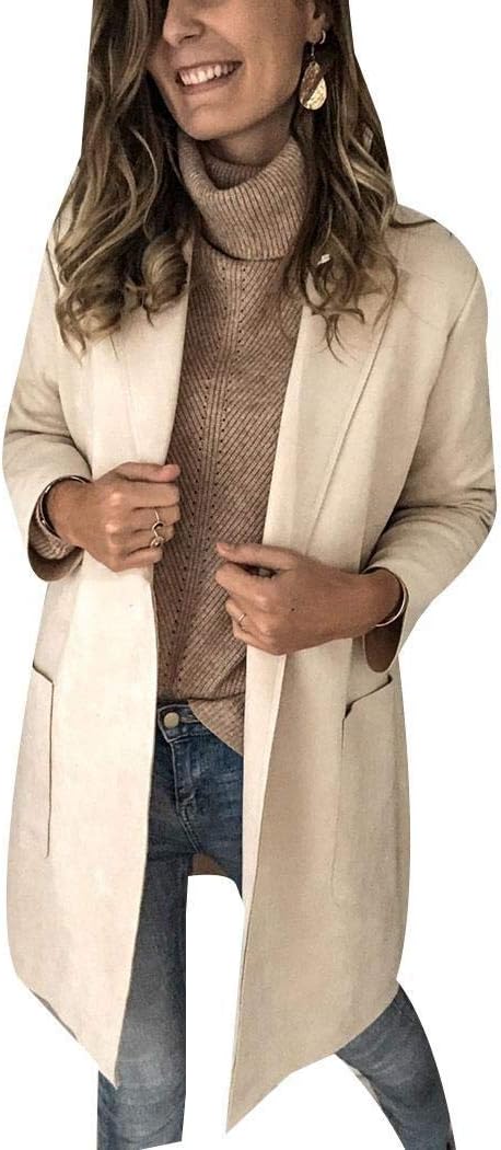 Women Solid Coat Long Sleeve Turn-Down Collar Slim Casual Outwear with Pockets Wool & Blends