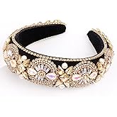 MaxxCloud Crystal Pearl Headband for Women,Baroque Rhinestone Hair Accessories-Vintage Bridal Padded Hairpiece,Wedding & Party Headwear