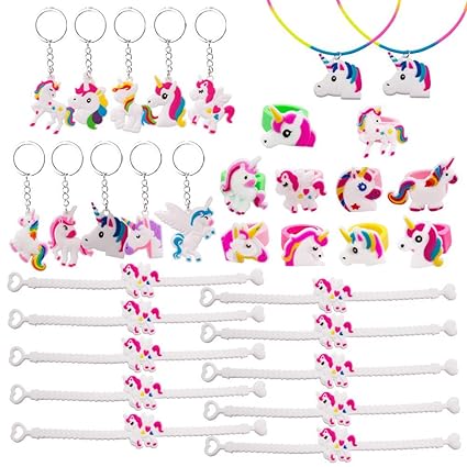 SPECOOL 32PCS Einhorn Party Set Einhorn Armband, Einhorn Ring, Einhorn Halskette, Einhorn Schlüsselanhänger, Einhorn Adventsk