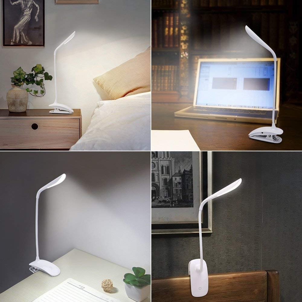 Lámpara de Escritorio LED con Pinza, LED Lámpara USB Etmury Pinza Plegable Regulable y Táctil Luz de Mesa, Lámpara de Escritorio Luz LED Regulable - Blanco [Clase de eficiencia energética A++]