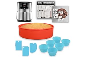 Air Fryer Silicone Baking Set, 7.5” Cake Pan, Muffin Cups, Scraper & Cheat Sheet – Non-Stick, BPA-Free Bakeware for Instant V