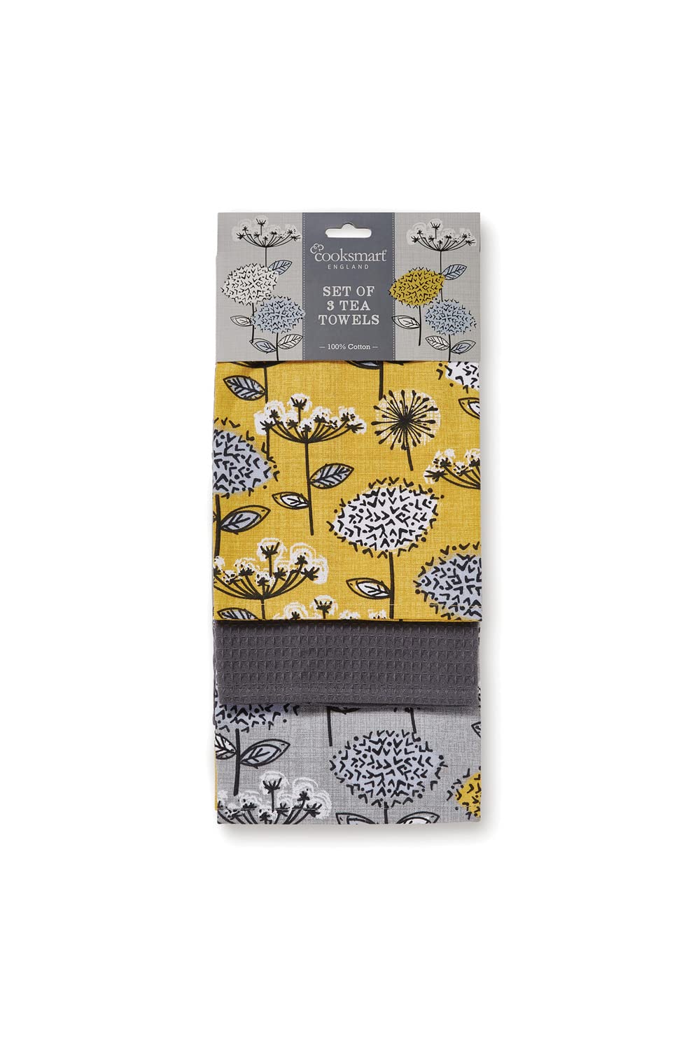 Cooksmart British Designed Pack of 3 Tea Towels | Luxury Tea Towels for Kitchen | Modern Designed Tea Towel Set