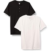 Amazon Essentials Men's Slim-Fit Short-Sleeve Cotton Henley T-Shirt, Pack of 2