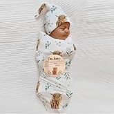 Ylsteed Baby Highland Cow Swaddle Blanket and Headband Set, Newborn Receiving Blanket Swaddle Wrap for Girls and Boys, Swaddling Blankets Neutral for Newborn 32 * 32 in (Highland Cow)