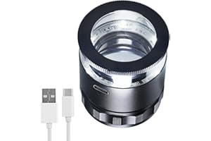LANDTEK 10X Rechargeable Jewelers Loupe, Jewelry Magnifying Glass with Light and Detachable Reticle Scale, Adjustable Focal Length Illuminated Loupe Magnifier for Gems, Coin, Stamps, Close Work and Hobby