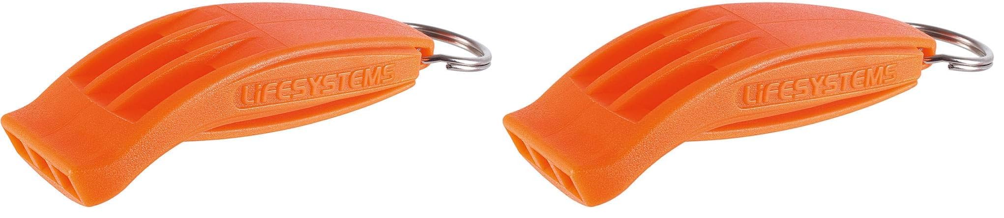 Lifesystems Super-Loud Emergency Triple-Chamber Hurricane Whistle with Lanyard for the Outdoors, Camping and Hiking, Orange (Pack of 2)