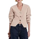 Daacee Cropped Cardigan Sweaters for Women V Neck Long Sleeve Gold Button Down Knit Cardigans Tops Outwear