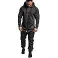 WUAI Onesie Men's Hooded Jumpsuit Zip Up One Piece Pajamas Playsuit Jogger Sweatsuit Overall Romper