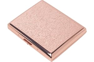 EYIDADAE Stylish Design Retro Metal Cigarette Case -Double Sided Spring Clip Open Cigarette,Pocket Holder Credit Card Holder Protective Security Wallet for Men and Women,Holds 20 100mm (Vine Rose Gold)