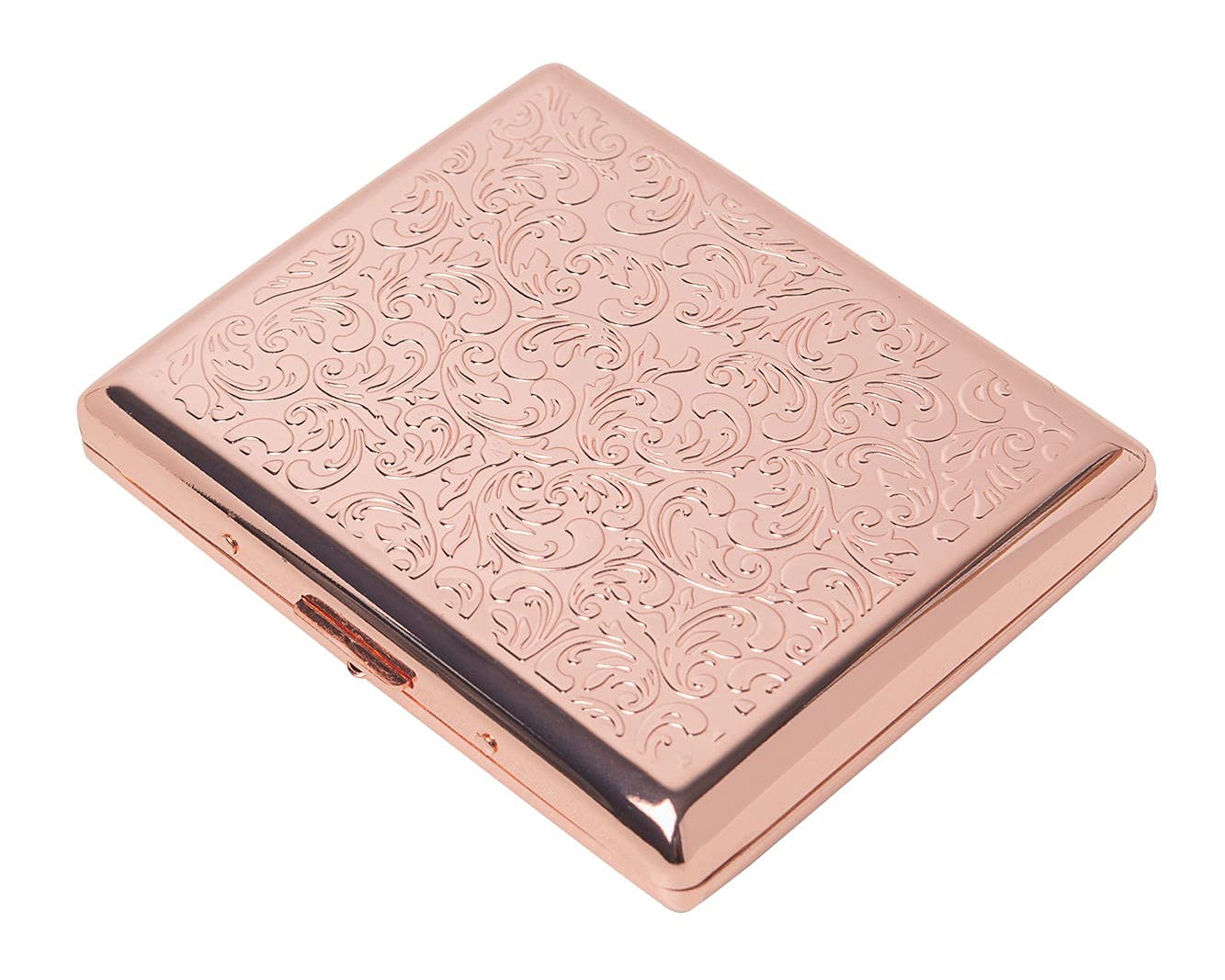 Metal Cigarette Case for Women and Men, Portable Double Sided Spring Clip Open Cigarette Case/Box， Holds 18-20 100mm Cigarettes (Rose gold)