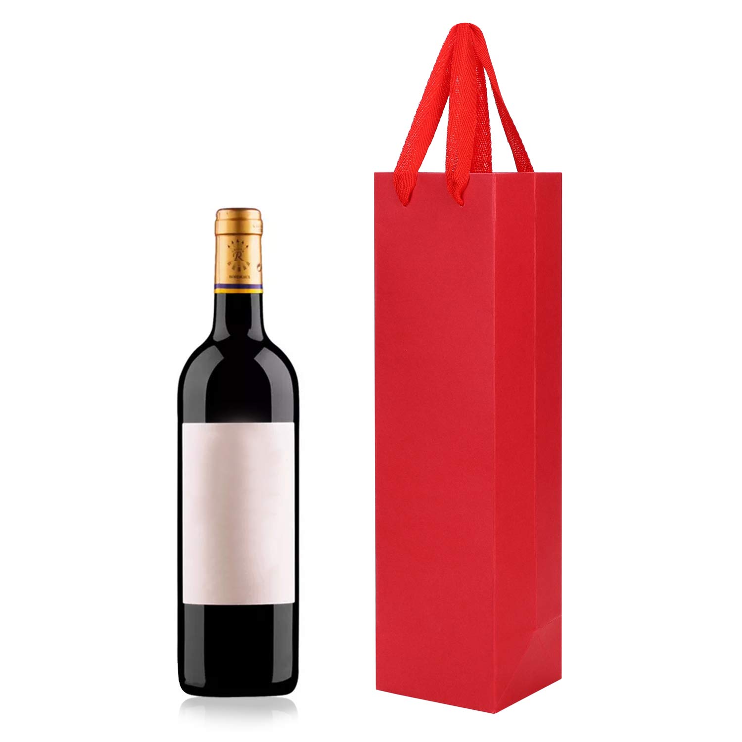 10pcs Wine Bottle Gift Bags - Single Bottle Carrier with Strong Rope Handles - Black & Red for Wine Presents, Wedding/Birthday/Christmas Parties