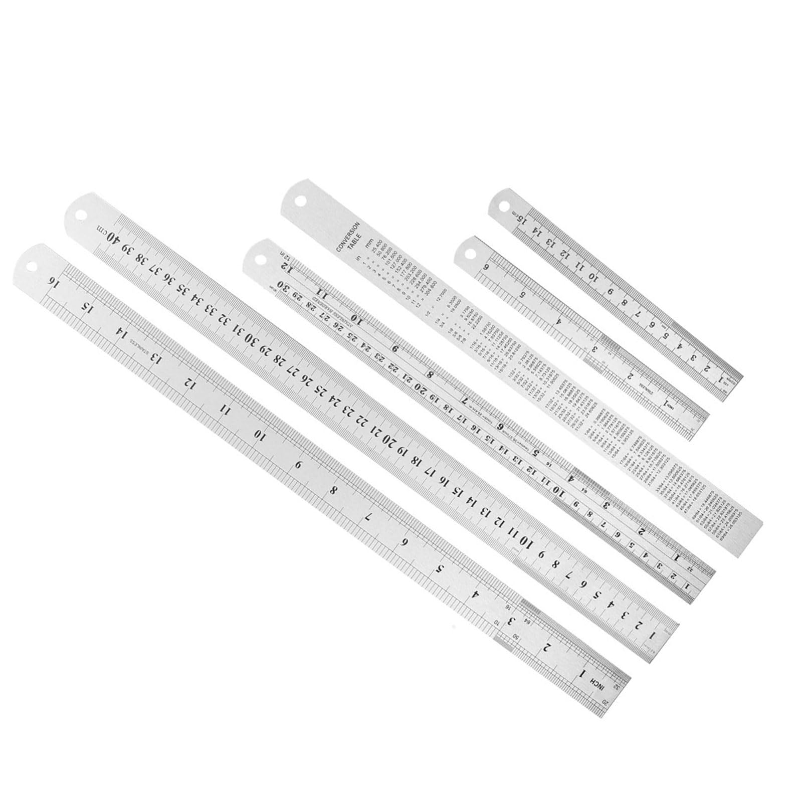 Kozelo 1 Set of 6pcs Metal Straight Edge Ruler - [ 400mm 16 Inch x 300mm 12 Inch x 150mm 6 Inch ] Stainless Steel Centimeters Rulers for Precision Measuring Use, with Hang-up Hole
