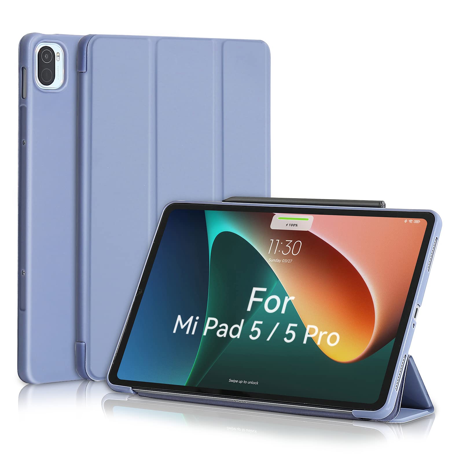 MuyDoux Case for Xiaomi Mi Pad 5/5 Pro 11 inch 2021, Smooth Front Lid & Soft Back Cover, Auto Wake/Sleep, Tri-Fold Slim Lightweight Cover for Xiaomi Mi Pad 5 / Mi Pad 5 Pro 5G, Blue-Grey