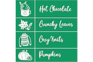 JAJADO Cozy Fall Silk Screen Stencils Reusable Self Adhesive Warm Autumn Sweater Pumpkin Paint Stencils Maple Leaf Screen Print Transfers for Crafts on Wood/Mug/Clothing Home Coffee Bar Decoration