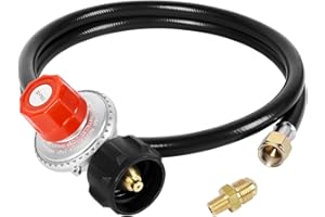 SHINESTAR 0-20 PSI Adjustable Propane Regulator and Hose with Brass Adapter, 4 Feet Gas Burner Hose Replacement for Turkey Fryer, Fish Cooker, Fire Pit, Forge and more