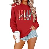 LOTUCY Women Christmas Sweatshirts Holly Jolly Christmas Tree Crewneck Graphic Sweater Long Sleeve Pullover Top