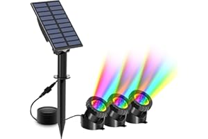T-SUN Solar Pond Lights, 3 in 1 RGB Color Changing Underwater Pond Lights, Outdoor Waterproof LED Landscape Spotlights for Fish Tank Garden Yard Pool Pond Fountain Waterfall Decoration(3 Head Lamp)